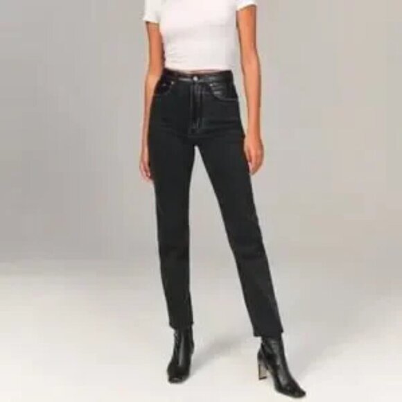Abercrombie Denim Faux Leather Curve Love Ankle Straight Ultra High Rise Jean 32 - Picture 14 of 14